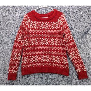 Abercrombie Fitch Fair Isle Sweater Size M Snowflake Cottagecore Christmas Red